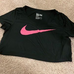 Nike Dri-Fit black cropped t-shirt with pink logo
